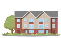 modern block of flats building with a tree illustration