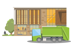 bin lorry outside of the forum illustration