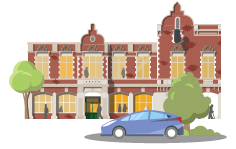 car parked outside the Old Town Hall illustration