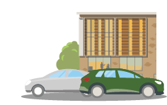 cars parked outside a building illustration