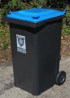 Blue lidded wheeled bin Blue lidded wheeled bin
