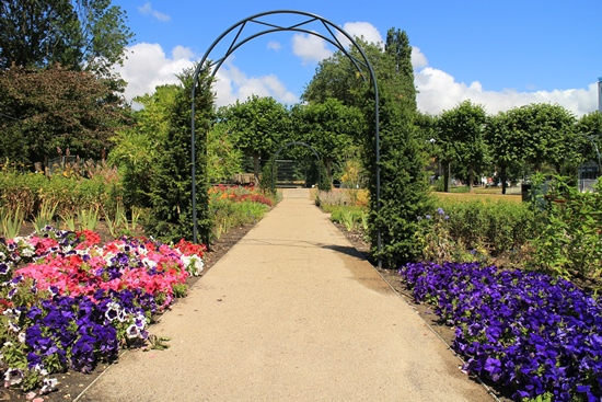 Flower garden path in the revamped Water Gardens